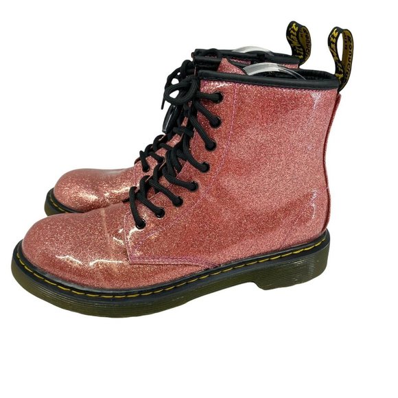 Dr. Martens Womens Delaney 1460 Pink Glitter Leather Lace Up Combat Boots Size 5 - Picture 3 of 6